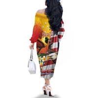 Personalised United States And Papua New Guinea Family Matching Off The Shoulder Long Sleeve Dress and Hawaiian Shirt USA Eagle With PNG Bird Of Paradise LT14 - Polynesian Pride
