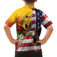 Personalised United States And Papua New Guinea Family Matching Off Shoulder Short Dress and Hawaiian Shirt USA Eagle With PNG Bird Of Paradise LT14 - Polynesian Pride