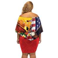 Personalised United States And Papua New Guinea Family Matching Off Shoulder Short Dress and Hawaiian Shirt USA Eagle With PNG Bird Of Paradise LT14 - Polynesian Pride