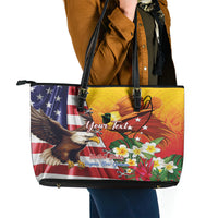 Personalised United States And Papua New Guinea Leather Tote Bag USA Eagle With PNG Bird Of Paradise LT14 - Polynesian Pride