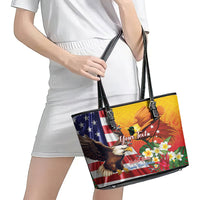 Personalised United States And Papua New Guinea Leather Tote Bag USA Eagle With PNG Bird Of Paradise LT14 - Polynesian Pride