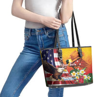 Personalised United States And Papua New Guinea Leather Tote Bag USA Eagle With PNG Bird Of Paradise LT14 - Polynesian Pride