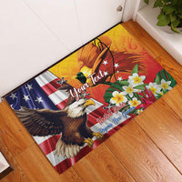 Personalised United States And Papua New Guinea Rubber Doormat USA Eagle With PNG Bird Of Paradise LT14 Red - Polynesian Pride