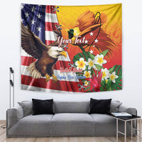 Personalised United States And Papua New Guinea Tapestry USA Eagle With PNG Bird Of Paradise LT14 Red - Polynesian Pride