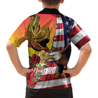 Personalised United States And Hawaii Family Matching Long Sleeve Bodycon Dress and Hawaiian Shirt USA Eagle With Hawaiian Shark Tattoo LT14 - Polynesian Pride