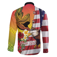 Personalised United States And Hawaii Family Matching Long Sleeve Bodycon Dress and Hawaiian Shirt USA Eagle With Hawaiian Shark Tattoo LT14 - Polynesian Pride