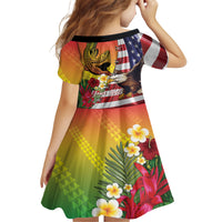 Personalised United States And Hawaii Kid Short Sleeve Dress USA Eagle With Hawaiian Shark Tattoo LT14 - Polynesian Pride
