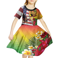 Personalised United States And Hawaii Kid Short Sleeve Dress USA Eagle With Hawaiian Shark Tattoo LT14 - Polynesian Pride