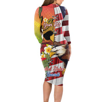 Personalised United States And Hawaii Long Sleeve Bodycon Dress USA Eagle With Hawaiian Shark Tattoo LT14 - Polynesian Pride