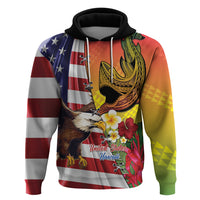 Personalised United States And Hawaii Zip Hoodie USA Eagle With Hawaiian Shark Tattoo LT14 Pullover Hoodie Red - Polynesian Pride