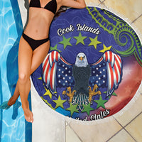 Personalised United States And Cook Islands Beach Blanket USA Eagle Mix Polynesian Pattern