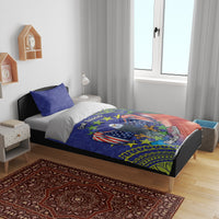 Personalised United States And Cook Islands Bedding Set USA Eagle Mix Polynesian Pattern