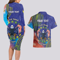 Personalised United States And Cook Islands Couples Matching Long Sleeve Bodycon Dress and Hawaiian Shirt USA Eagle Mix Polynesian Pattern LT14 - Polynesian Pride