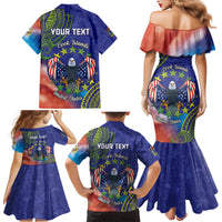 Personalised United States And Cook Islands Family Matching Mermaid Dress and Hawaiian Shirt USA Eagle Mix Polynesian Pattern LT14 - Polynesian Pride