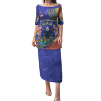 Personalised United States And Cook Islands Family Matching Puletasi and Hawaiian Shirt USA Eagle Mix Polynesian Pattern LT14 Mom's Dress Blue - Polynesian Pride