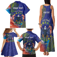 Personalised United States And Cook Islands Family Matching Tank Maxi Dress and Hawaiian Shirt USA Eagle Mix Polynesian Pattern LT14 - Polynesian Pride