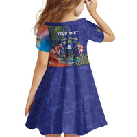 Personalised United States And Cook Islands Kid Short Sleeve Dress USA Eagle Mix Polynesian Pattern