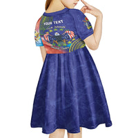 Personalised United States And Cook Islands Kid Short Sleeve Dress USA Eagle Mix Polynesian Pattern