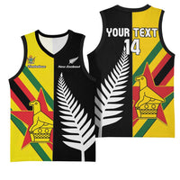 Custom New Zealand and Zimbabwe Basketball Jersey NZ Fern Zim Flag Half Style LT14 - Polynesian Pride
