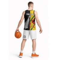Custom New Zealand and Zimbabwe Basketball Jersey NZ Fern Zim Flag Half Style LT14 - Polynesian Pride