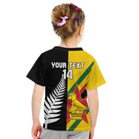 Custom New Zealand and Zimbabwe Kid T Shirt NZ Fern Zim Flag Half Style LT14 - Polynesian Pride