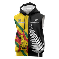 Custom New Zealand and Zimbabwe Sleeveless Hoodie NZ Fern Zim Flag Half Style LT14 Black - Polynesian Pride