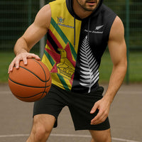 Custom New Zealand and Zimbabwe Sleeveless Hoodie NZ Fern Zim Flag Half Style LT14 - Polynesian Pride