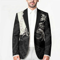 Black Polynesia Tribal Octopus Tattoo Blazer Pikake Lei Polynesian Pattern