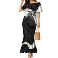Black Polynesia Tribal Octopus Tattoo Family Matching Mermaid Dress and Hawaiian Shirt Pikake Lei Polynesian Pattern LT14 Mom's Dress Black - Polynesian Pride