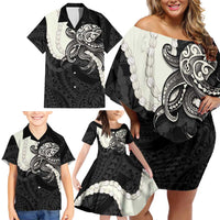 Black Polynesia Tribal Octopus Tattoo Family Matching Off Shoulder Short Dress and Hawaiian Shirt Pikake Lei Polynesian Pattern LT14 - Polynesian Pride