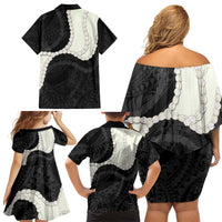 Black Polynesia Tribal Octopus Tattoo Family Matching Off Shoulder Short Dress and Hawaiian Shirt Pikake Lei Polynesian Pattern LT14 - Polynesian Pride