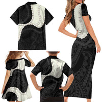 Black Polynesia Tribal Octopus Tattoo Family Matching Short Sleeve Bodycon Dress and Hawaiian Shirt Pikake Lei Polynesian Pattern LT14 - Polynesian Pride