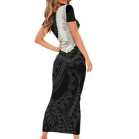 Black Polynesia Tribal Octopus Tattoo Family Matching Short Sleeve Bodycon Dress and Hawaiian Shirt Pikake Lei Polynesian Pattern LT14 - Polynesian Pride