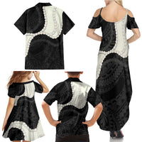 Black Polynesia Tribal Octopus Tattoo Family Matching Summer Maxi Dress and Hawaiian Shirt Pikake Lei Polynesian Pattern LT14 - Polynesian Pride