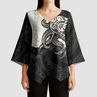 Black Polynesia Tribal Octopus Tattoo Kimono Sleeve Blouse Pikake Lei Polynesian Pattern