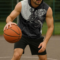 Black Polynesia Tribal Octopus Tattoo Sleeveless Hoodie Pikake Lei Polynesian Pattern