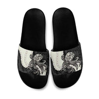 Black Polynesia Tribal Octopus Tattoo Slide Sandals Pikake Lei Polynesian Pattern