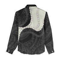 Black Polynesia Tribal Octopus Tattoo Women Casual Shirt Pikake Lei Polynesian Pattern