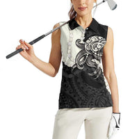 Black Polynesia Tribal Octopus Tattoo Women Sleeveless Polo Shirt Pikake Lei Polynesian Pattern