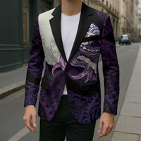 Purple Galaxy Polynesia Tribal Octopus Tattoo Blazer Pikake Lei Polynesian Pattern