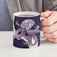 Purple Galaxy Polynesia Tribal Octopus Tattoo Ceramic Mug Pikake Lei Polynesian Pattern