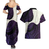 Purple Galaxy Polynesia Tribal Octopus Tattoo Couples Matching Summer Maxi Dress and Hawaiian Shirt Pikake Lei Polynesian Pattern