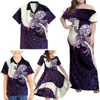 Purple Galaxy Polynesia Tribal Octopus Tattoo Family Matching Off Shoulder Maxi Dress and Hawaiian Shirt Pikake Lei Polynesian Pattern LT14 - Polynesian Pride