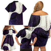 Purple Galaxy Polynesia Tribal Octopus Tattoo Family Matching Off Shoulder Short Dress and Hawaiian Shirt Pikake Lei Polynesian Pattern LT14 - Polynesian Pride