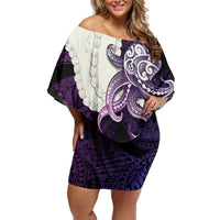 Purple Galaxy Polynesia Tribal Octopus Tattoo Family Matching Off Shoulder Short Dress and Hawaiian Shirt Pikake Lei Polynesian Pattern LT14 Mom's Dress Purple - Polynesian Pride