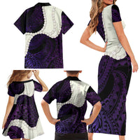 Purple Galaxy Polynesia Tribal Octopus Tattoo Family Matching Short Sleeve Bodycon Dress and Hawaiian Shirt Pikake Lei Polynesian Pattern LT14 - Polynesian Pride