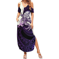 Purple Galaxy Polynesia Tribal Octopus Tattoo Family Matching Summer Maxi Dress and Hawaiian Shirt Pikake Lei Polynesian Pattern LT14 Mom's Dress Purple - Polynesian Pride