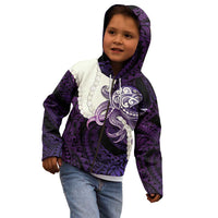 Purple Galaxy Polynesia Tribal Octopus Tattoo Kid Hoodie Pikake Lei Polynesian Pattern