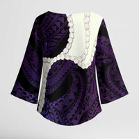 Purple Galaxy Polynesia Tribal Octopus Tattoo Kimono Sleeve Blouse Pikake Lei Polynesian Pattern