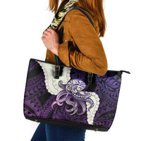Purple Galaxy Polynesia Tribal Octopus Tattoo Leather Tote Bag Pikake Lei Polynesian Pattern